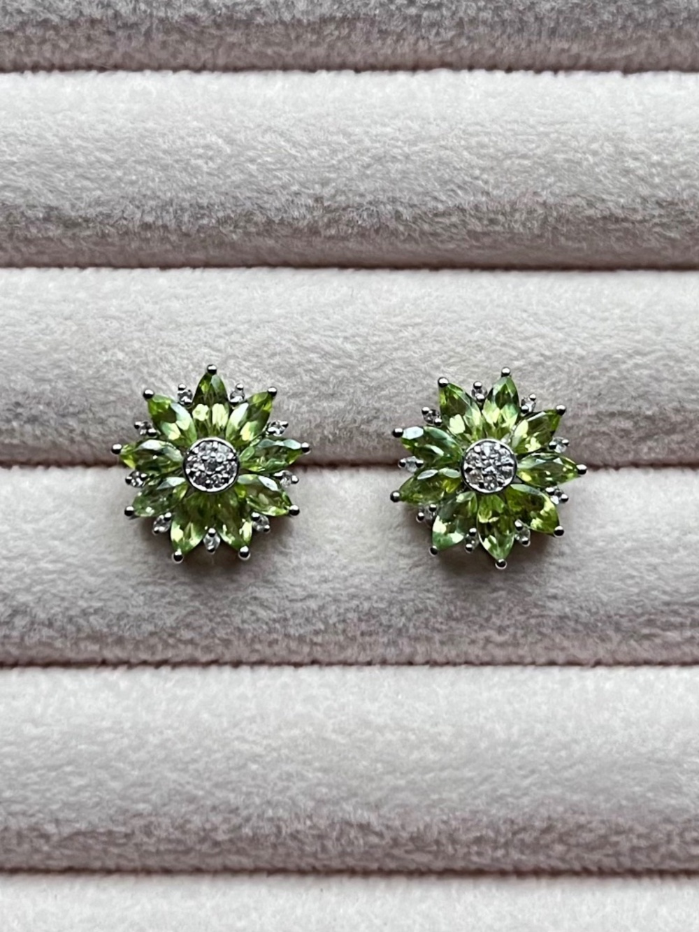 E094 | Peridot & White Topaz Floral Studs - Picture 1 of 6